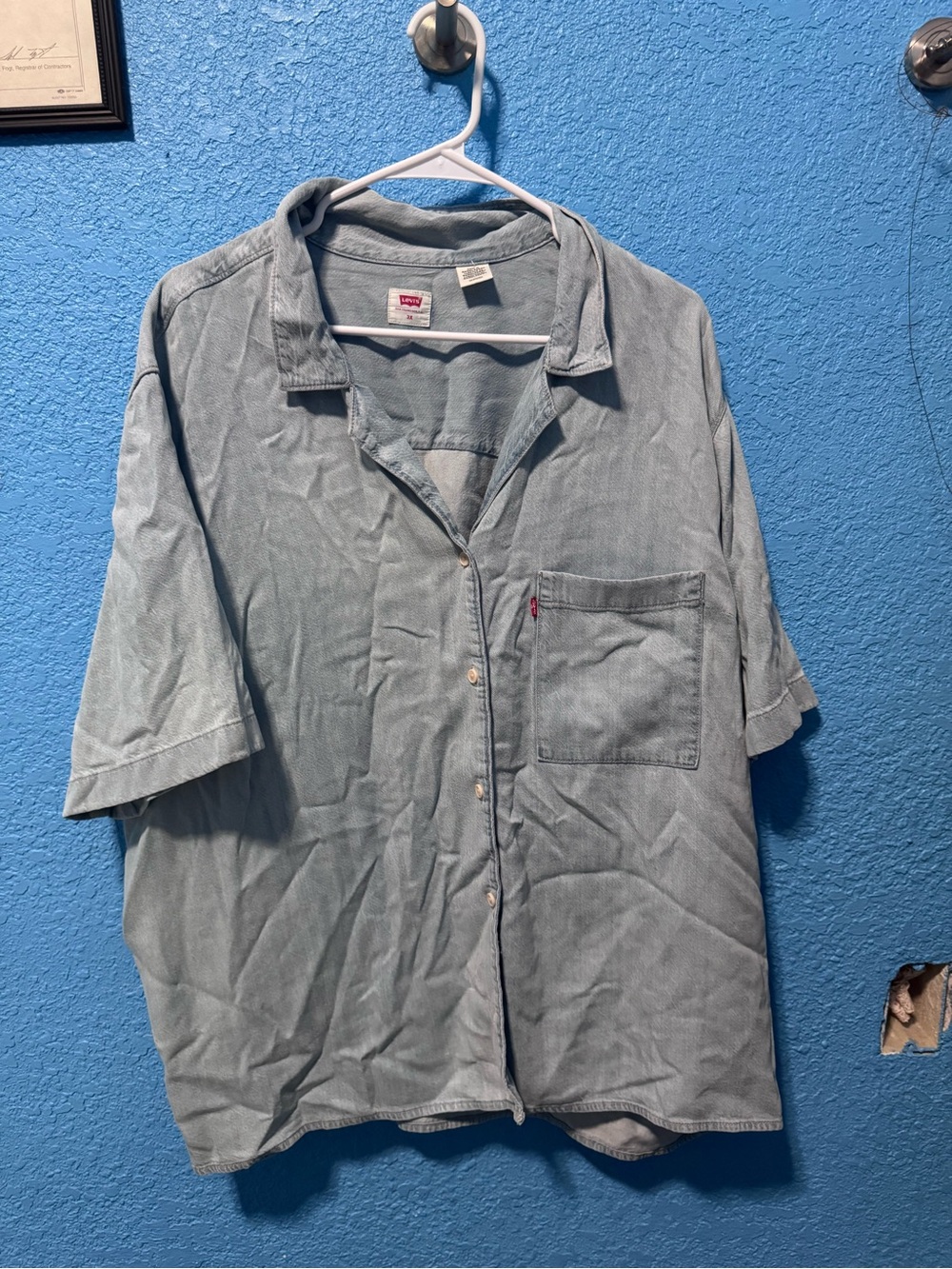 Levi's Women’s Plus Size Short Sleeve Denim Shirt - Light Blue